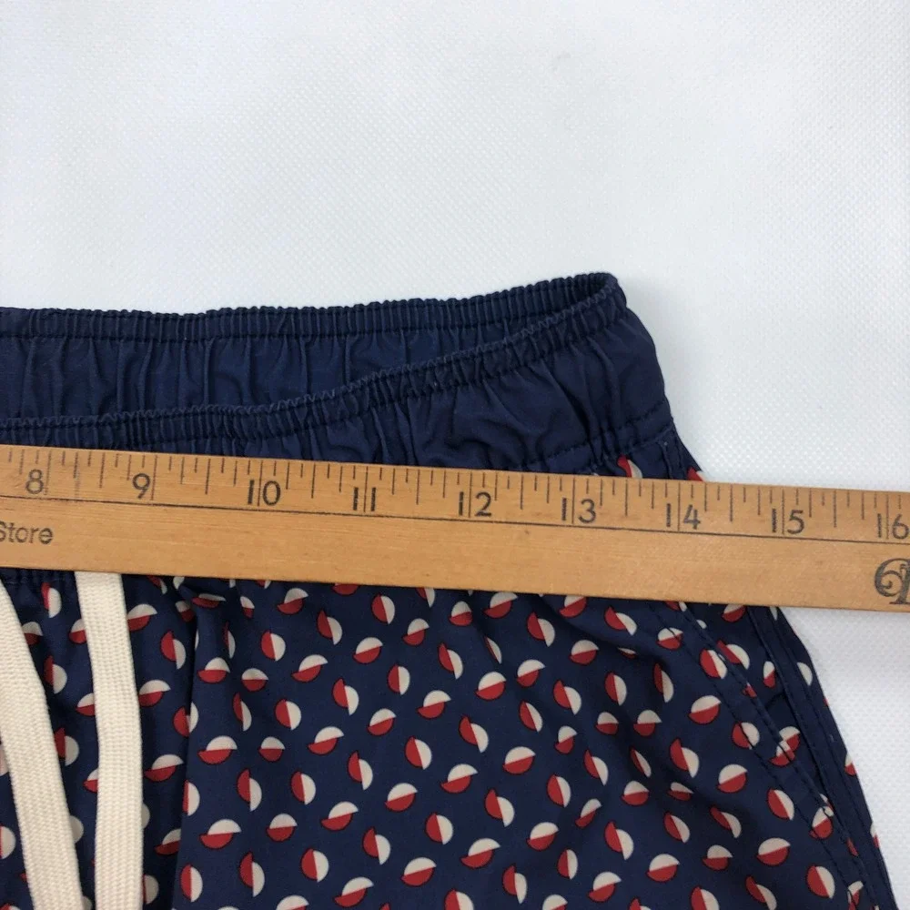 Fair Harbor Mens Navy Red Geometric Recycled Swim Shorts Trunks Size Small